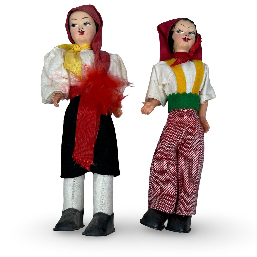 Vintage Erros Portugal Nazare Fisherman Souvenir Dolls Set 2 Traditional Folk
